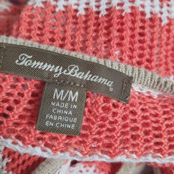 Tommy Bahama Medium Knit Top women stretch keyhole drawstring tie sheer linen - Picture 10 of 11